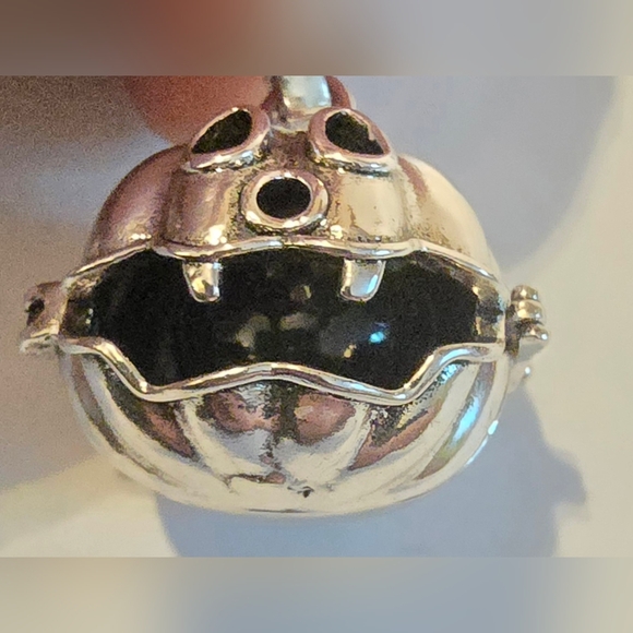 Halloween Silver Color Pumpkin Cage with 10mm Black Obsidian Gemstone Necklace - Picture 2 of 11